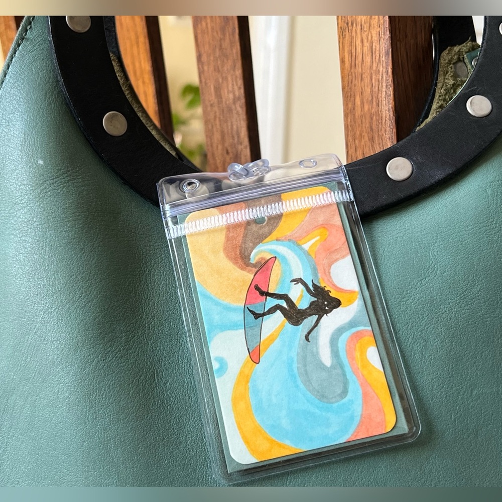 Original Art Luggage / ID / Custom Tag / Placecard - Surfer Girl